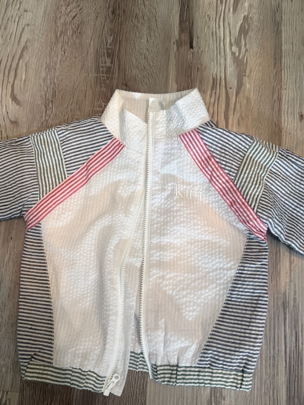 Kith White Jacket with Pink & Navy Striped Sleeves